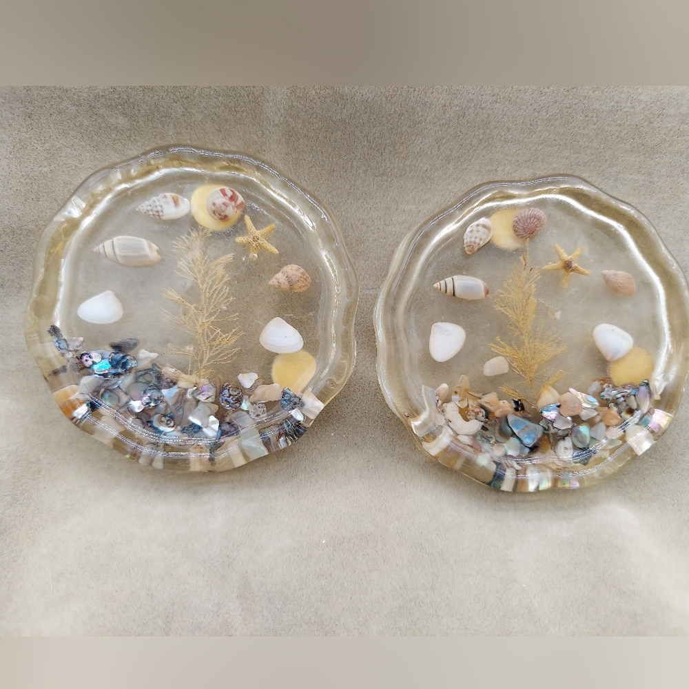 Sea Shell Lucite Coasters Vintage Seashell Coastal Decor